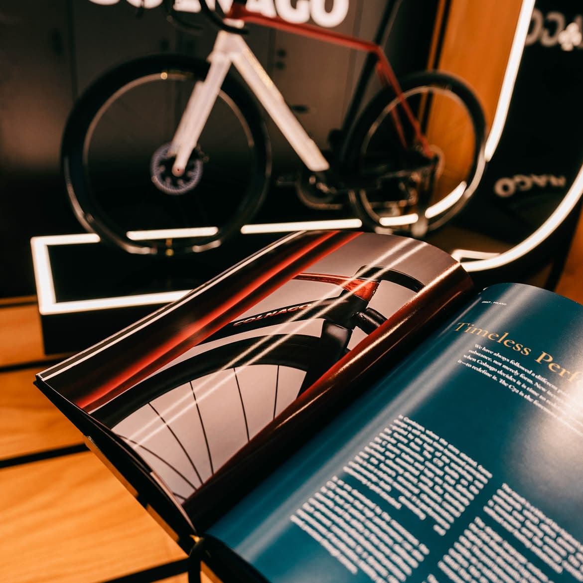 Bici Colnago rosa in esposizione